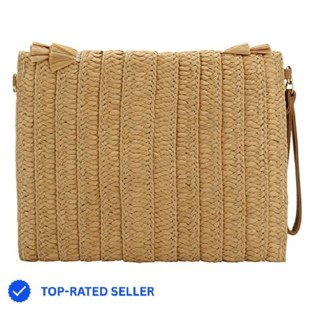 Woven Straw Clutch Purse Small Rattan Crossbody Bag Boho Chic Summer Travel - Picture 6 of 8